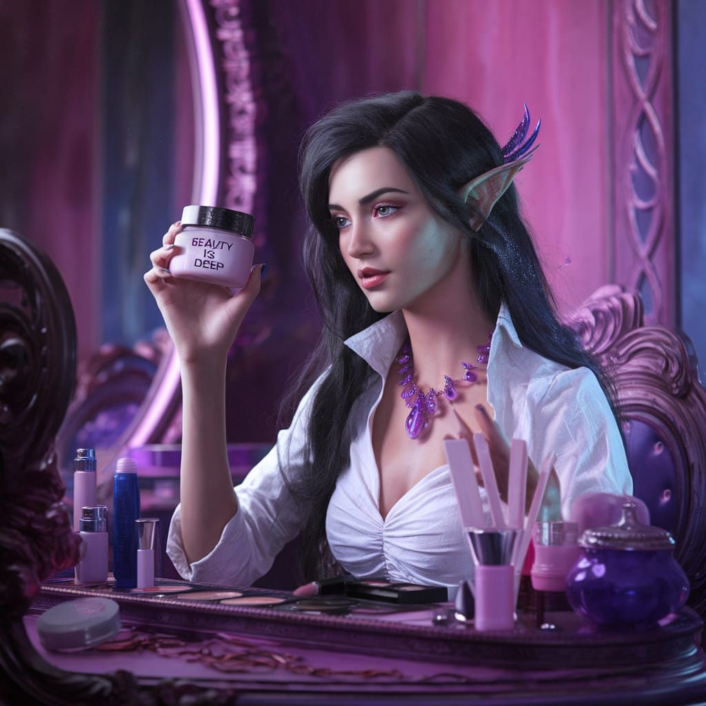 Woman at Makeup Table in Fantasy Concept Art