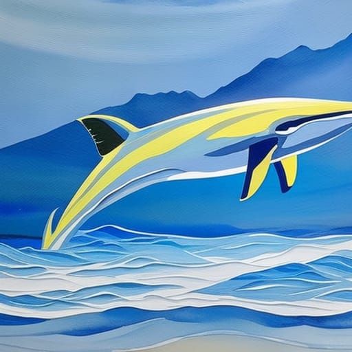Blue Whale in Gouache Watercolor Style