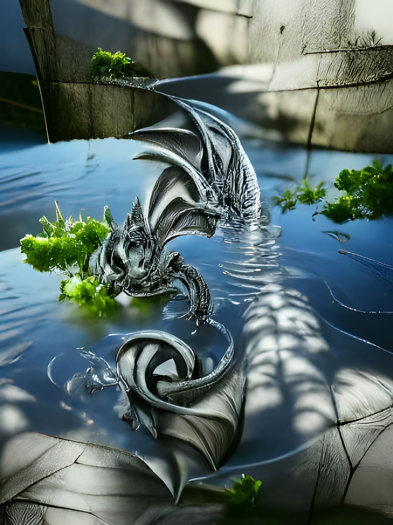 Majestic Water Dragon in Detailed Fantasy Art