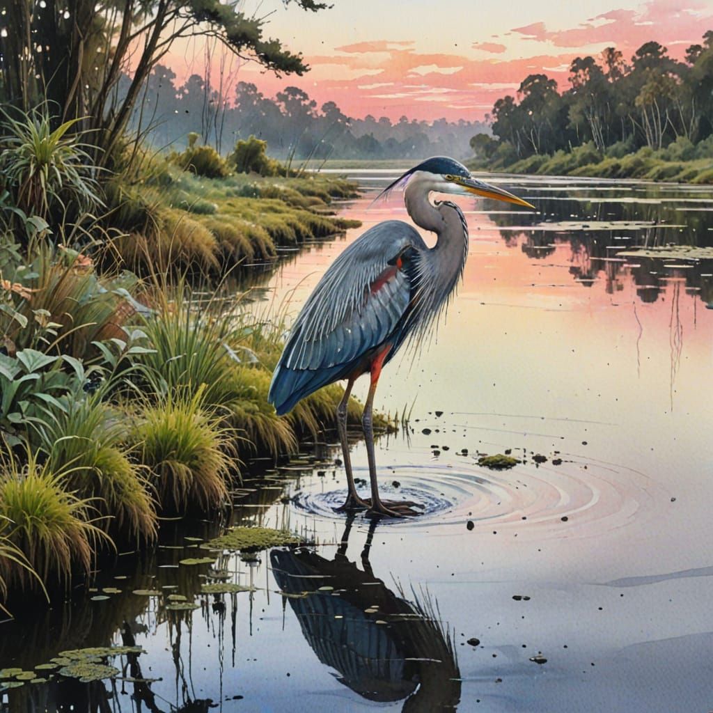 Dreamlike River Delta Landscape in Vibrant Watercolour