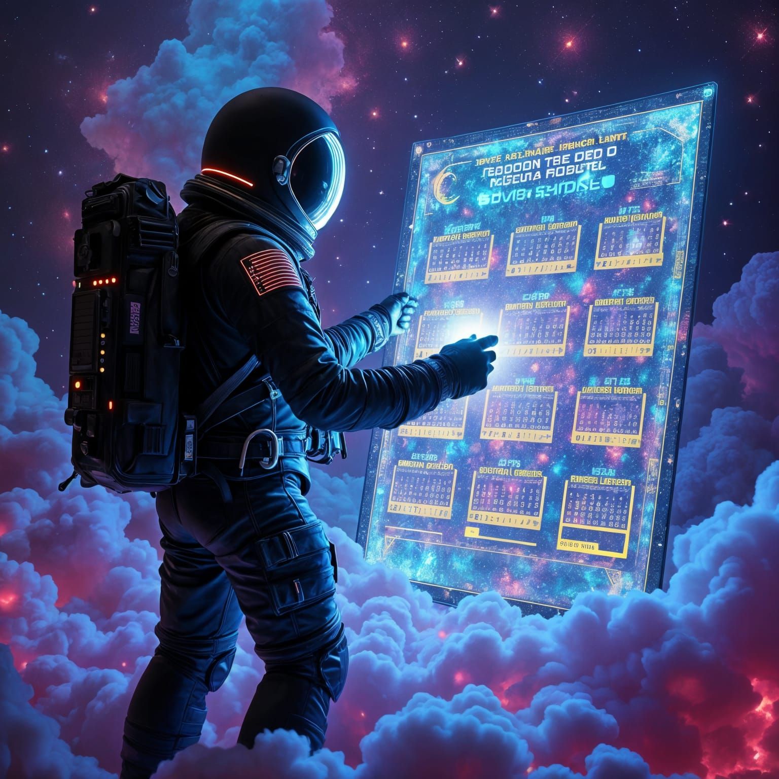 Astronaut with Calendar in Neo-Impressionistic Style