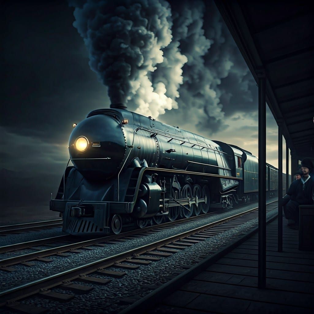 Steam Train with Hasidic Jews: Detailed Fantasy Art