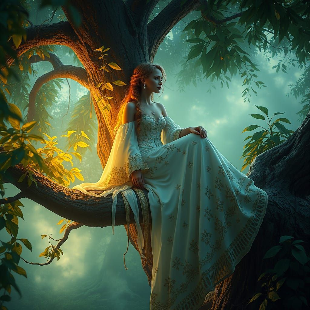 Dreamlike Woman in Lush Forest, Inspired by Fantasy Concept...