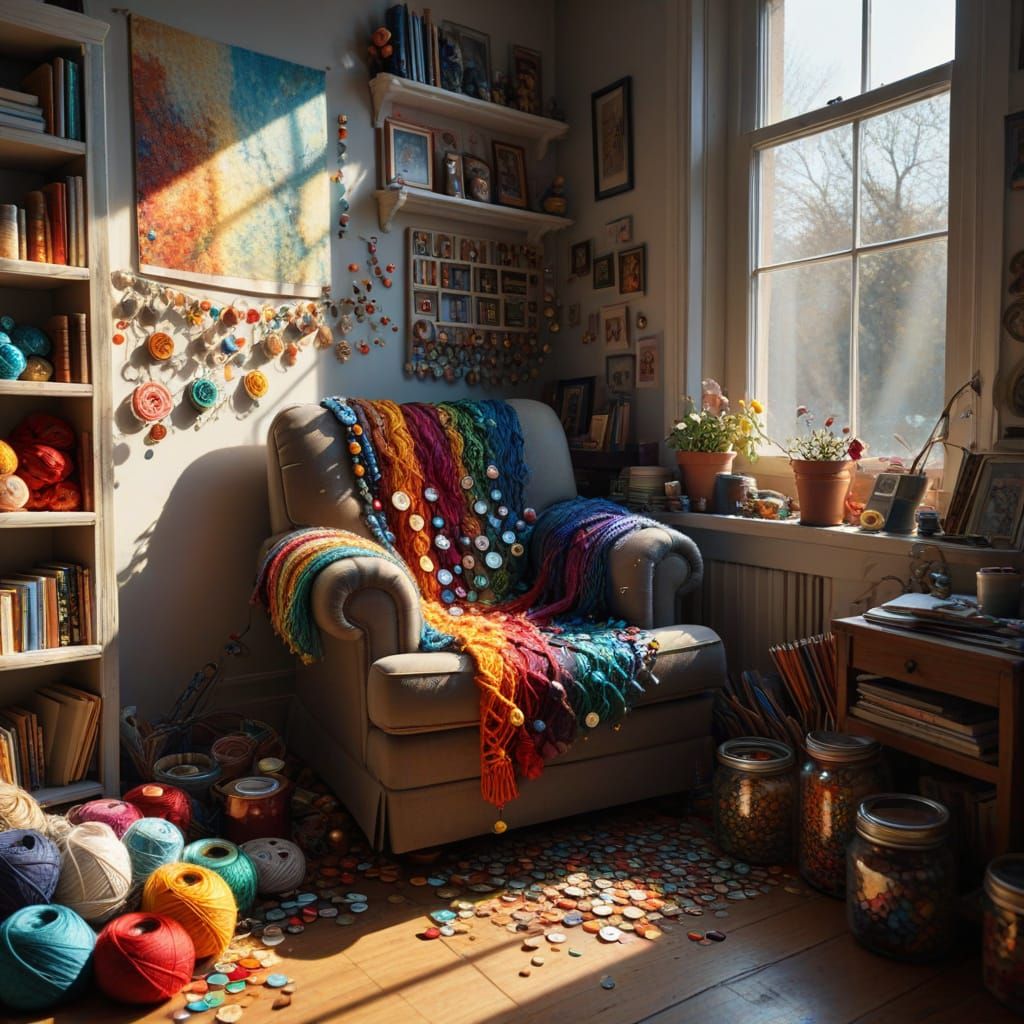 Cozy Craft Room with Yarn and Buttons