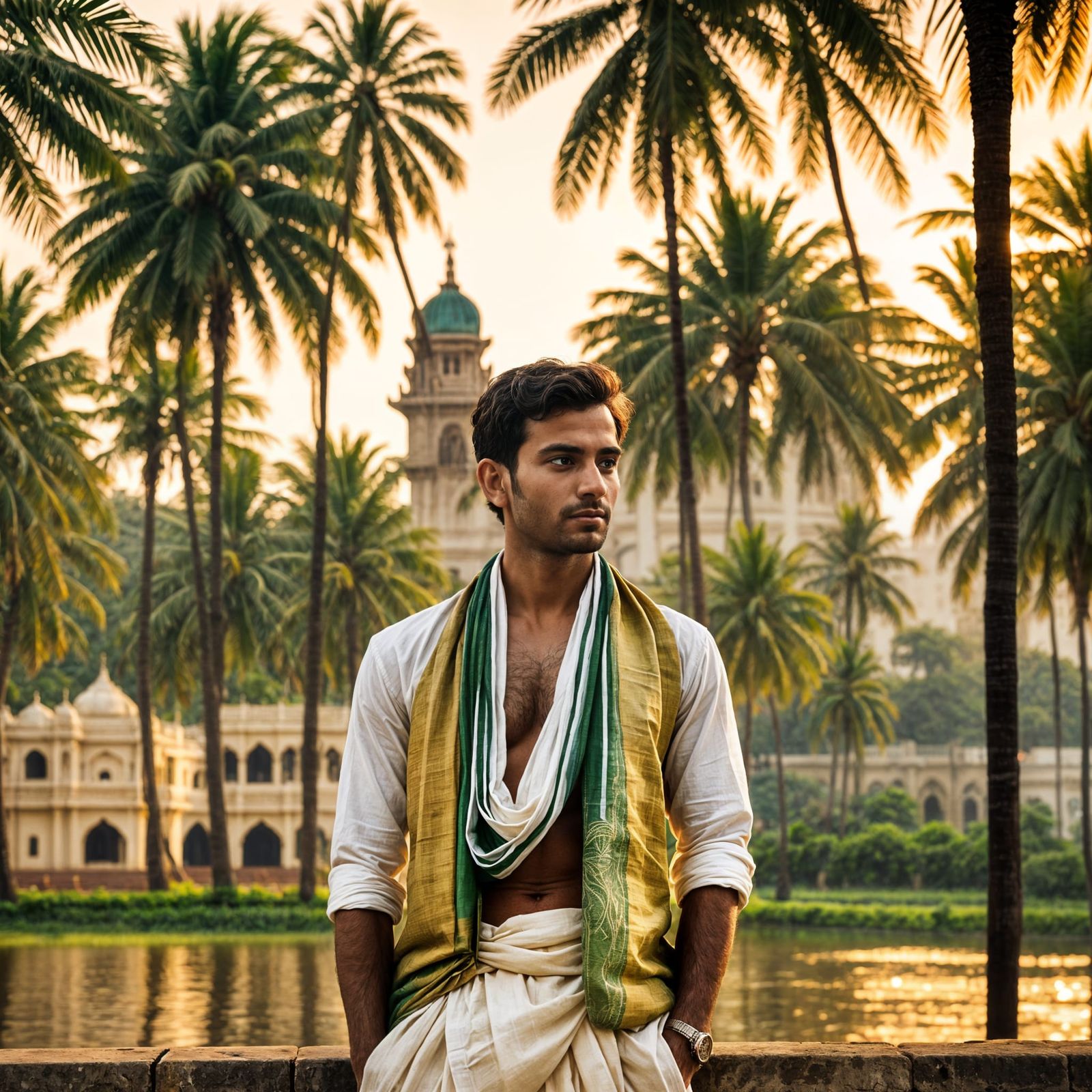 Man in Dhoti in Bustling Mumbai Cityscape