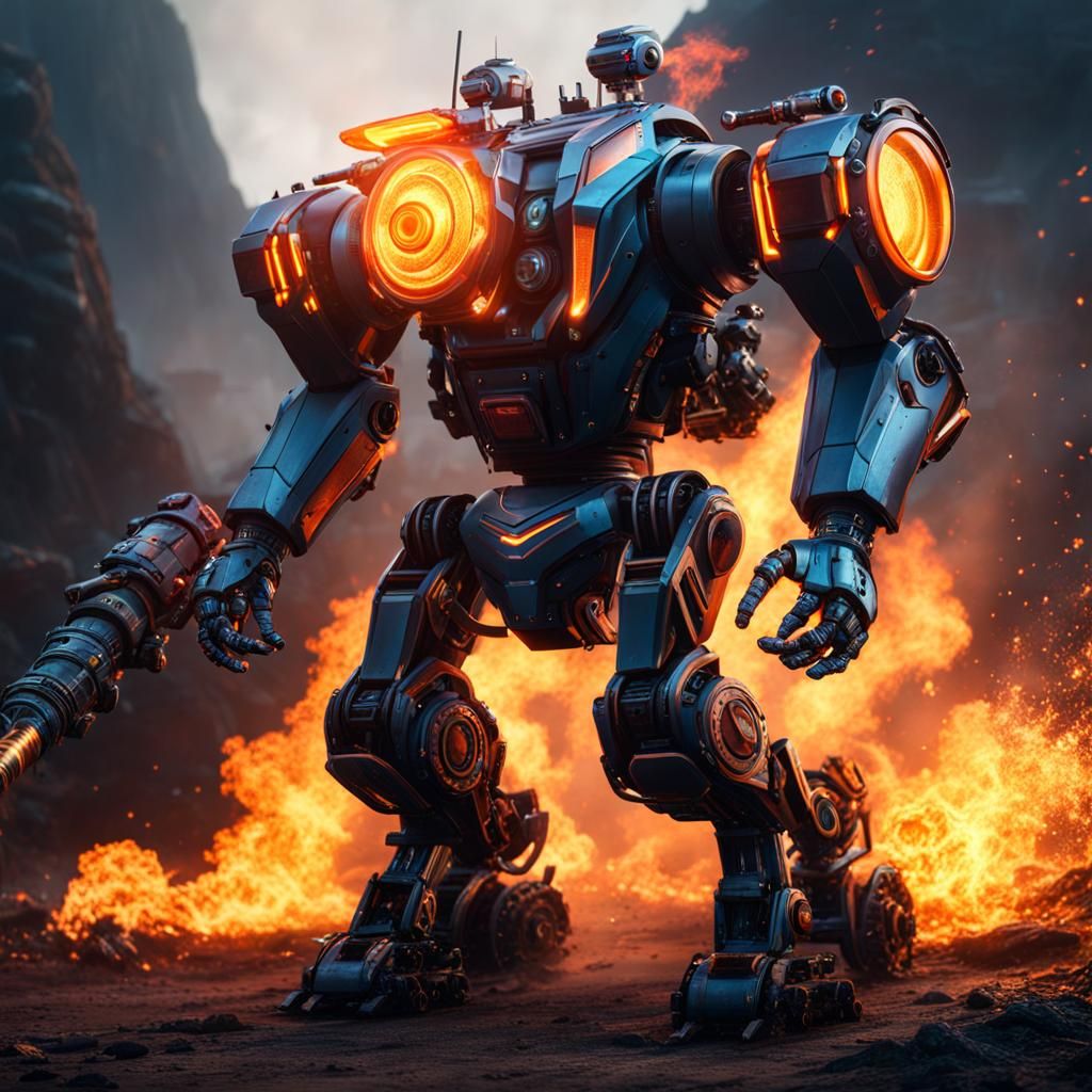 Humanoid robot with a flamethrower