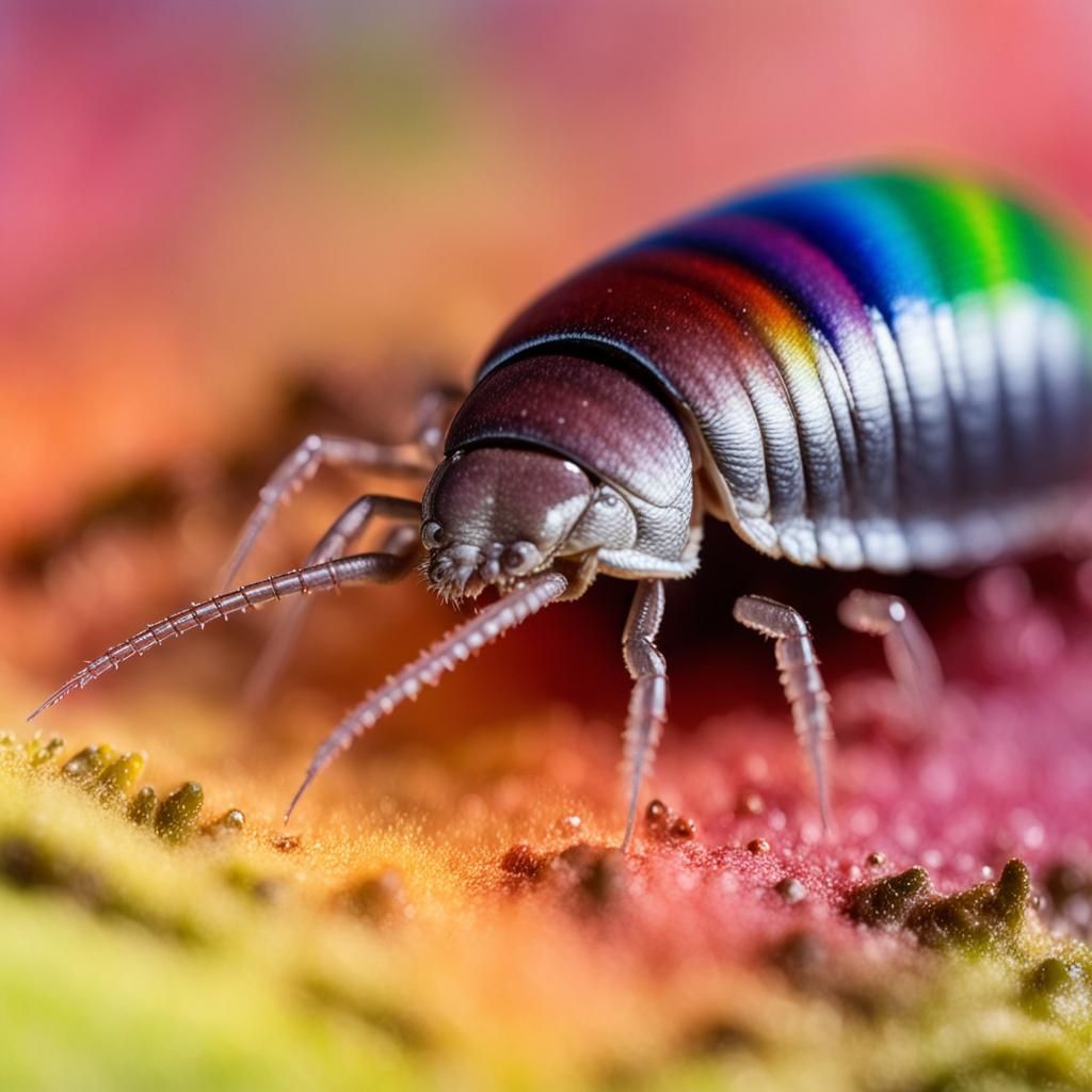Woodlouse Crawling Across a Colorful Rainbow