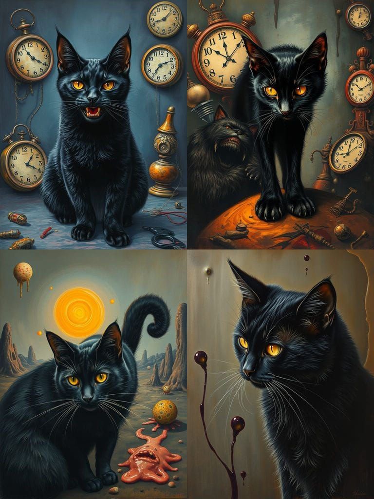 Wild, hissing, feral black cat. Mangy, dirty, and ready to attack. Almost certainly possessed by Satan.