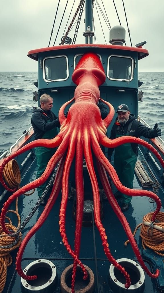 Fishing Vessel Amidst Frenzy of Red Squid