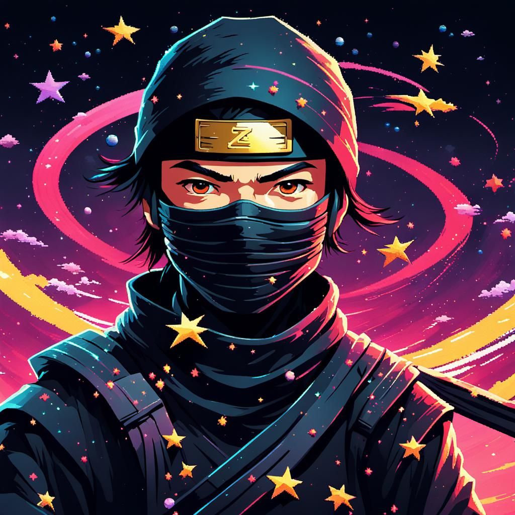 Vibrant Ninja in 32-Bit Pixel Art Galaxy