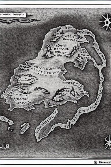 Fantasy Map of Island Archipelago in Middle-earth Style