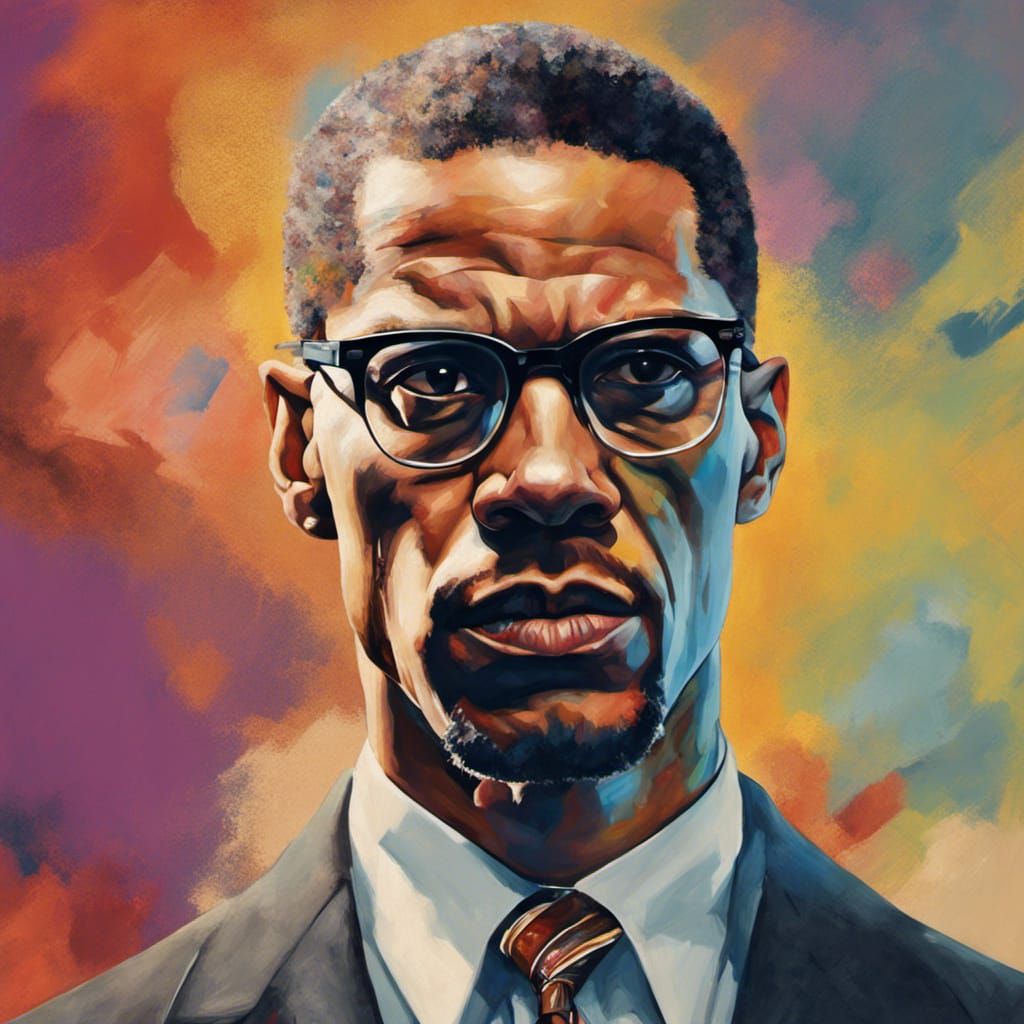 Malcolm X as Politician in Hyperrealistic Splash Art