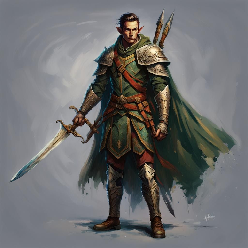 Wood Elf Soldier with Longsword in Fantasy Art