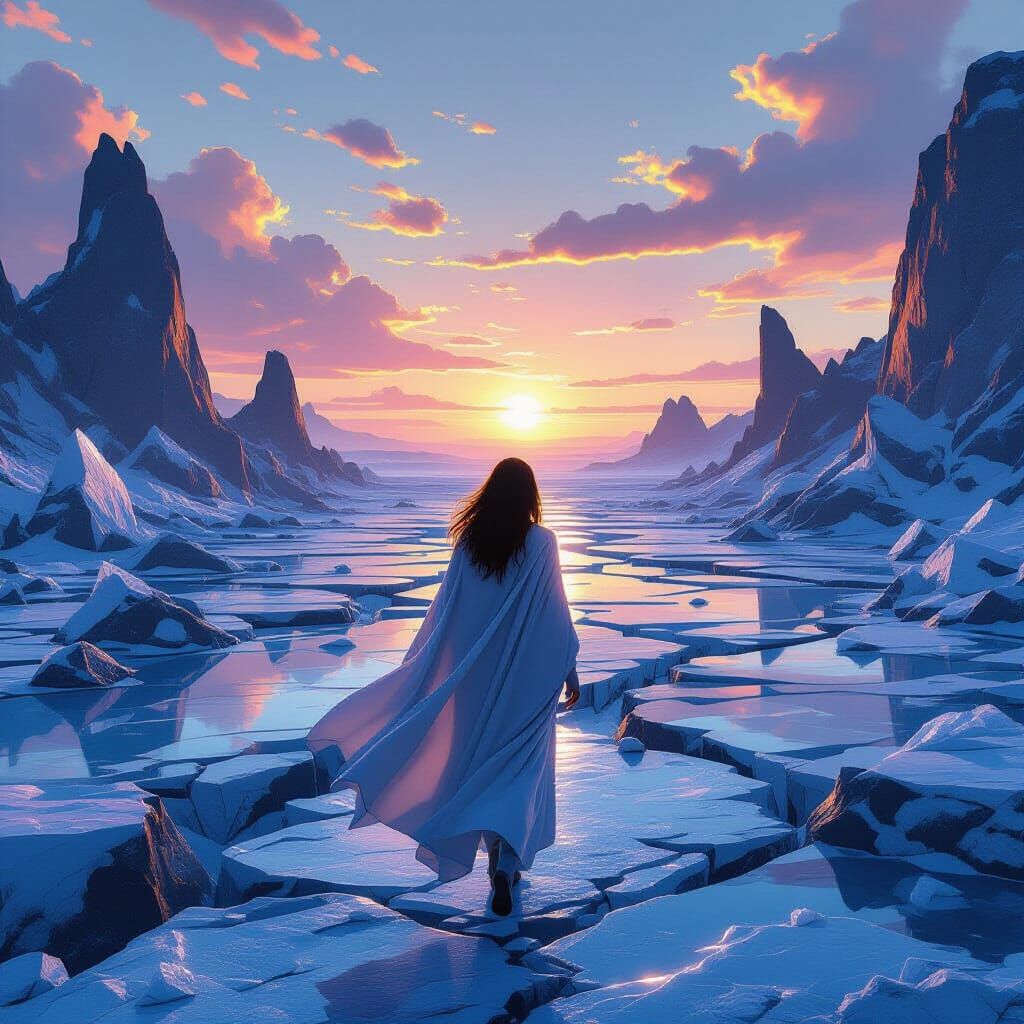 Woman Walks Through Crystalline Dreamscape