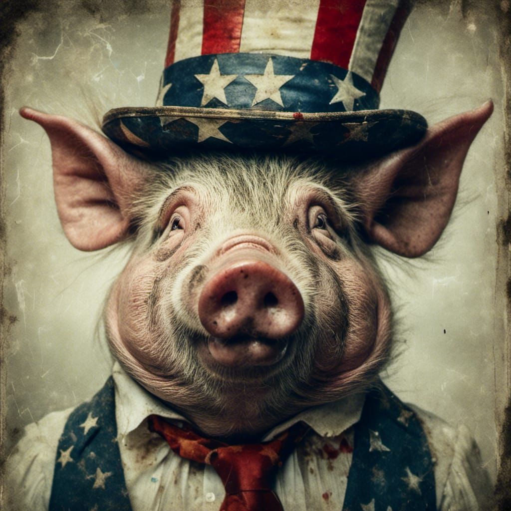 Macabre Pig Humanoid as Uncle Sam Portrait