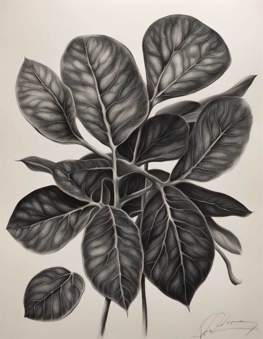 Detailed Charcoal Drawing of Simple Botanical Art