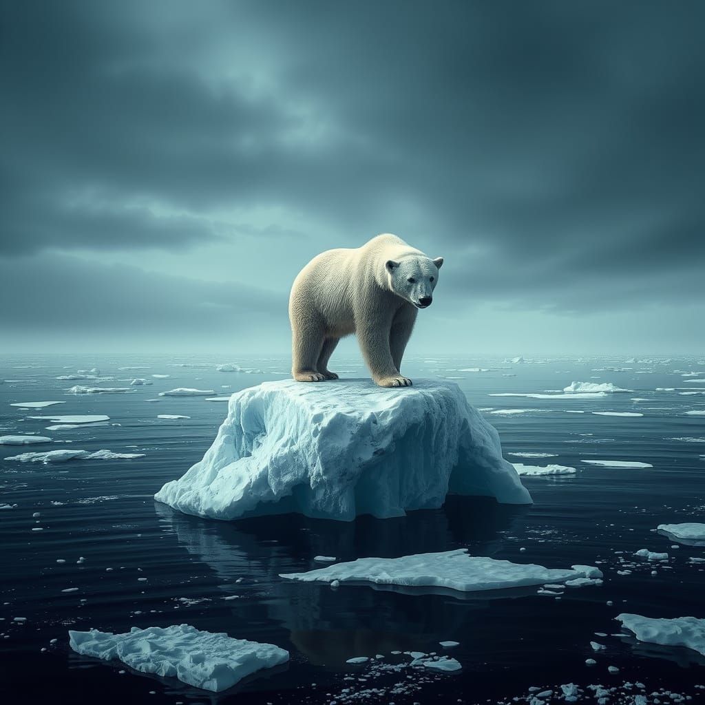 Photorealistic Polar Bear on Melting Iceberg