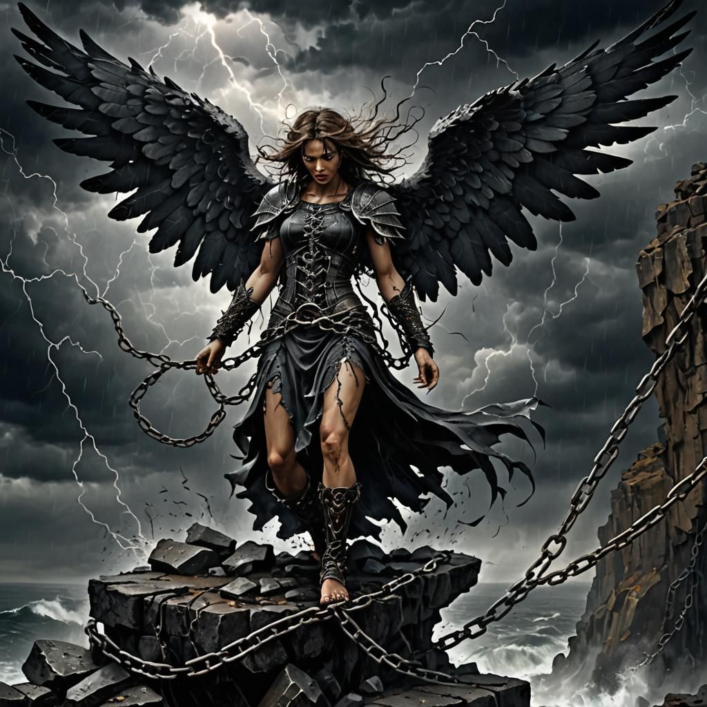 Dark Angel's Dramatic Escape in Anime Style