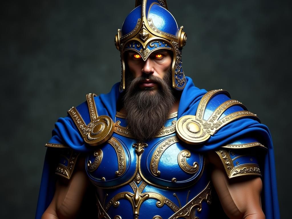 Futuristic Roman Leader in Royal Blue and Gold Armor