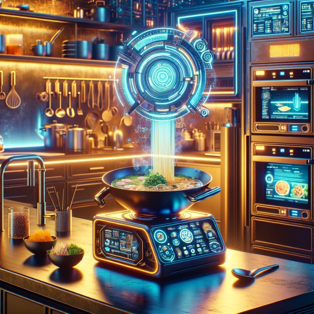 Futuristic High-Tech Kitchen with Instant Ramen Gadget