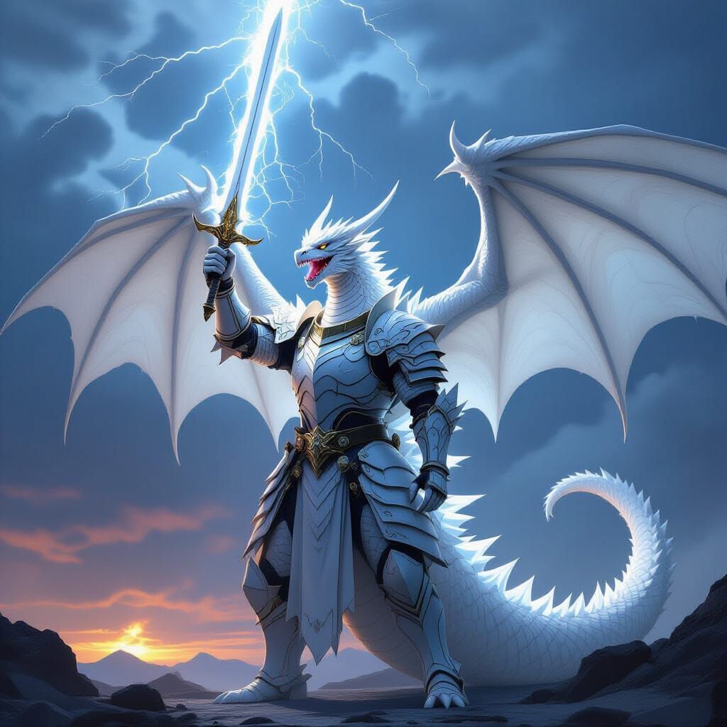 White Dragon Godzilla Summons Lightning in Giger Style