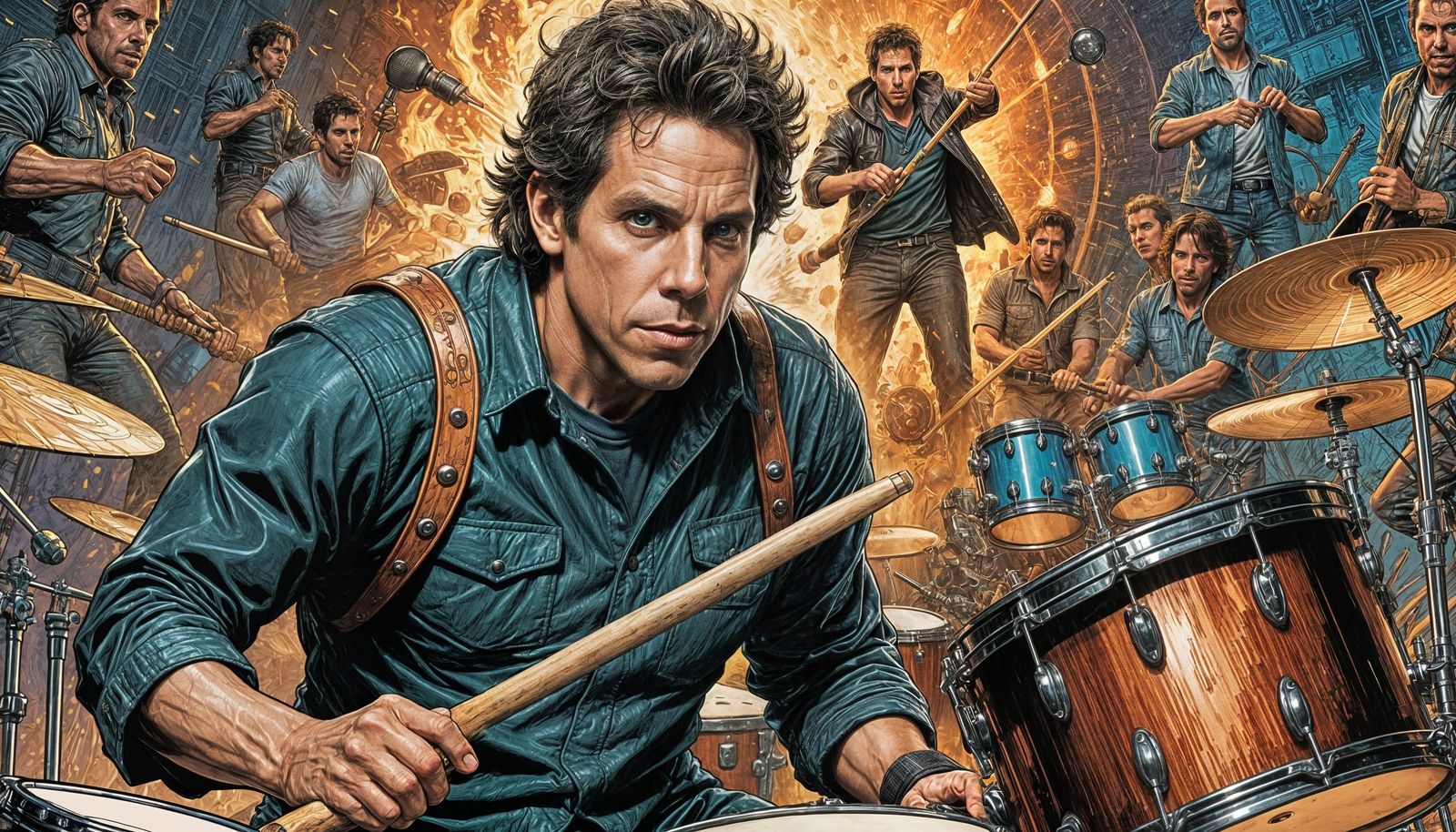 Ben Stiller is playing on the drum