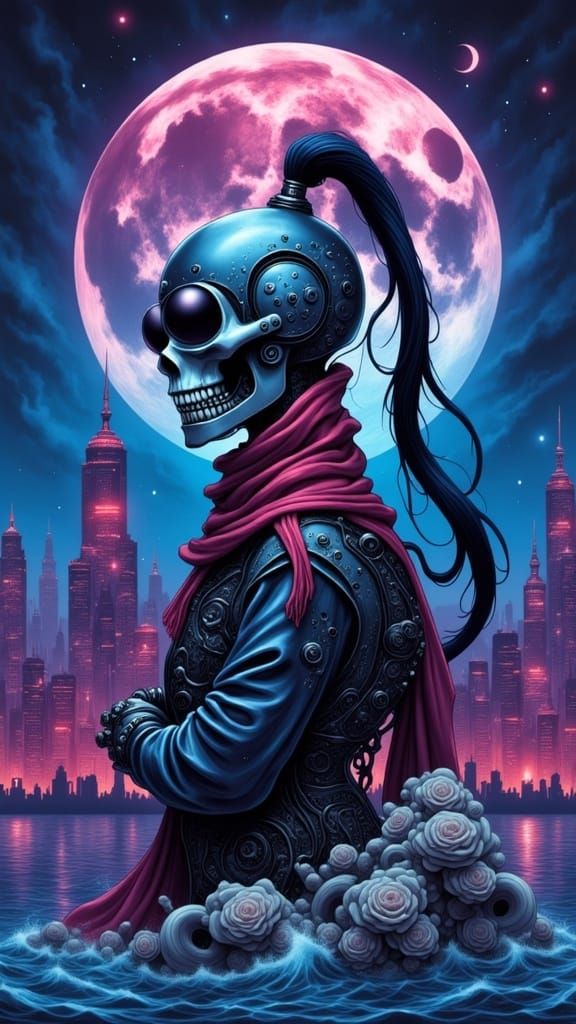 Cyberpunk Girl in Junji Ito Style