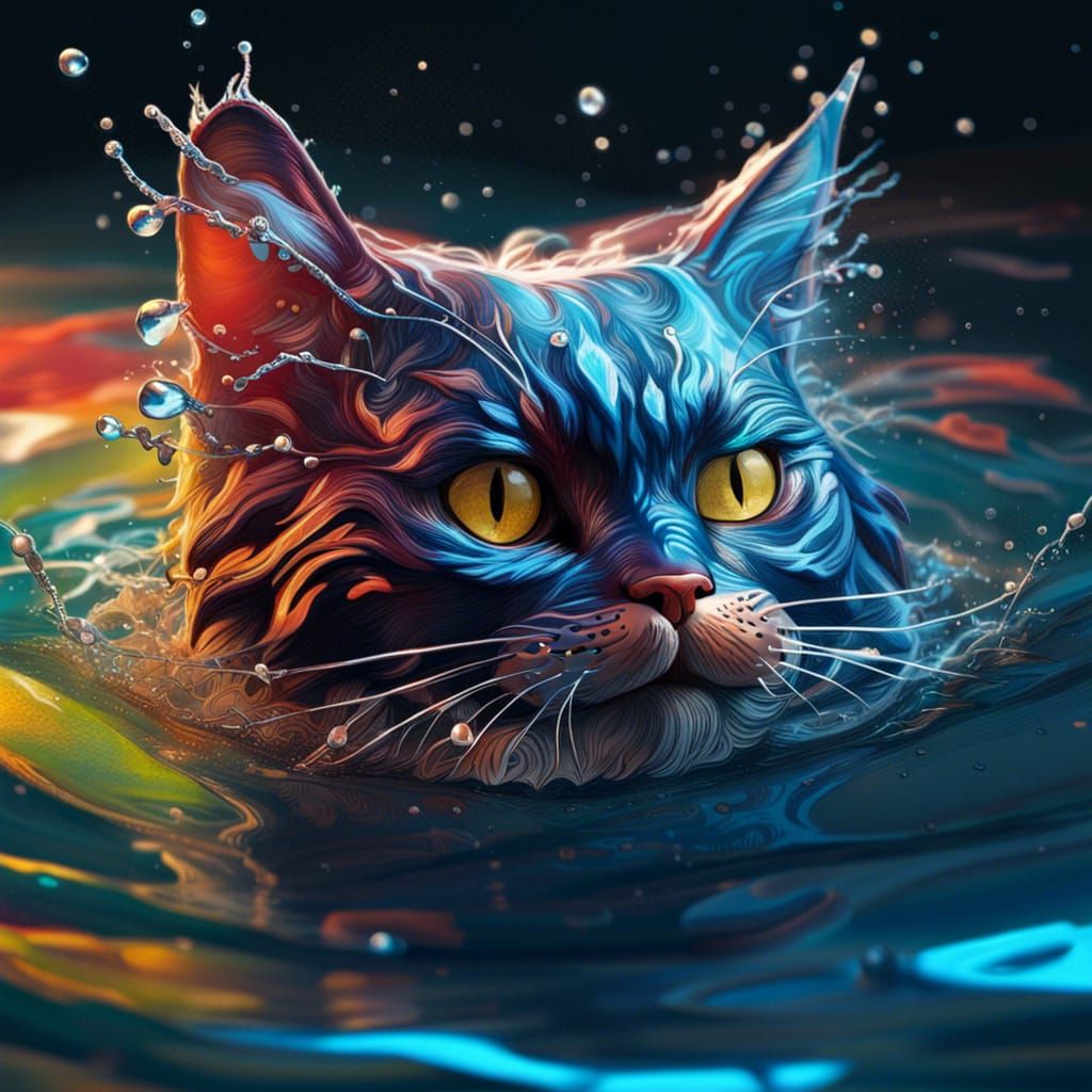 Hyperrealistic Water Cat Splash Art