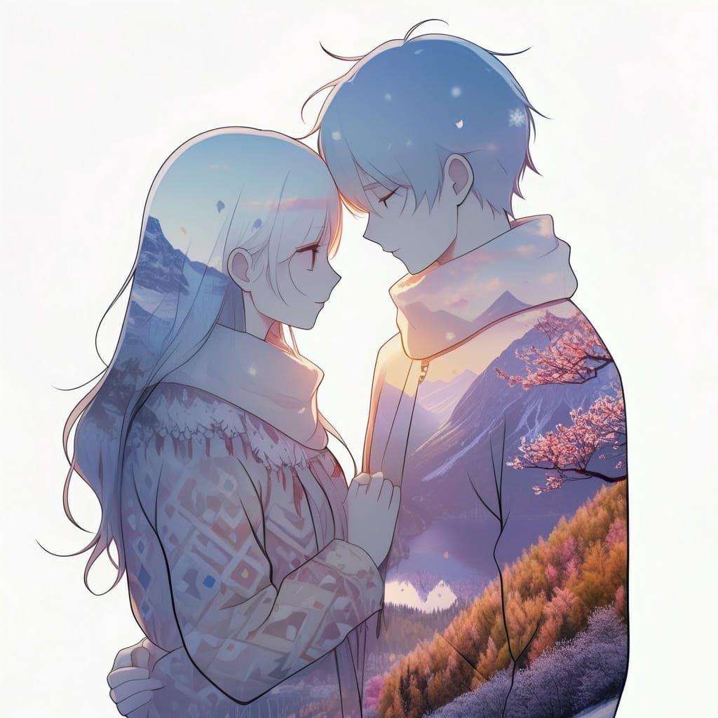 Ethereal Couple Silhouette Portrait in Whimsical Fantasy Lan...