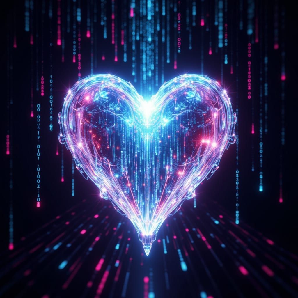 Holographic Crystal Heart in Glitchcore Matrix