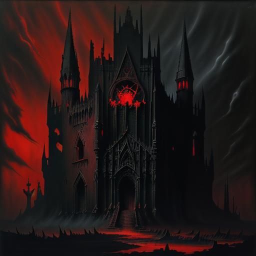 Crimson King on Throne in Dark Fantasy Oil Painting