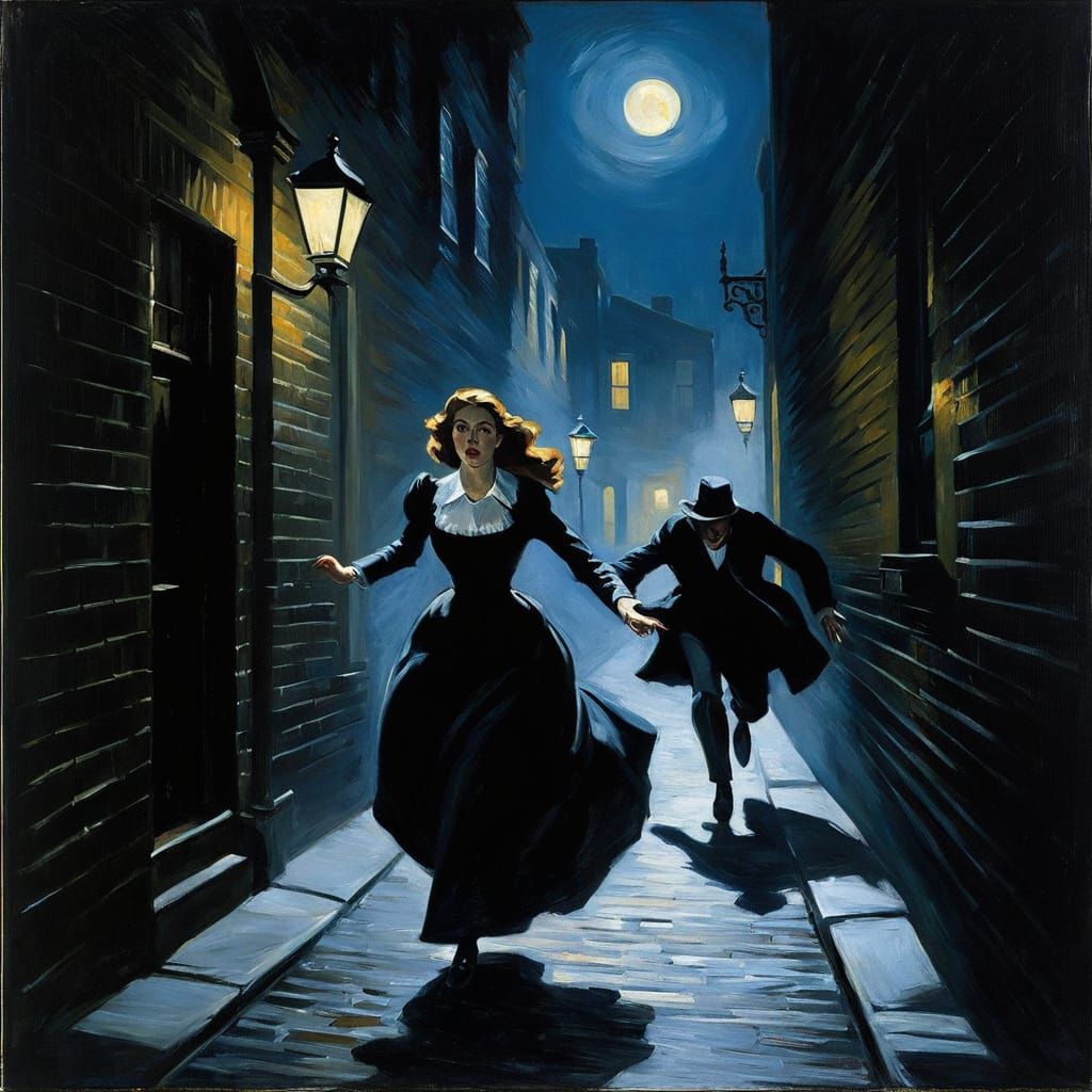 Victorian Woman's Moonlight Flight: An Impressionistic Horro...