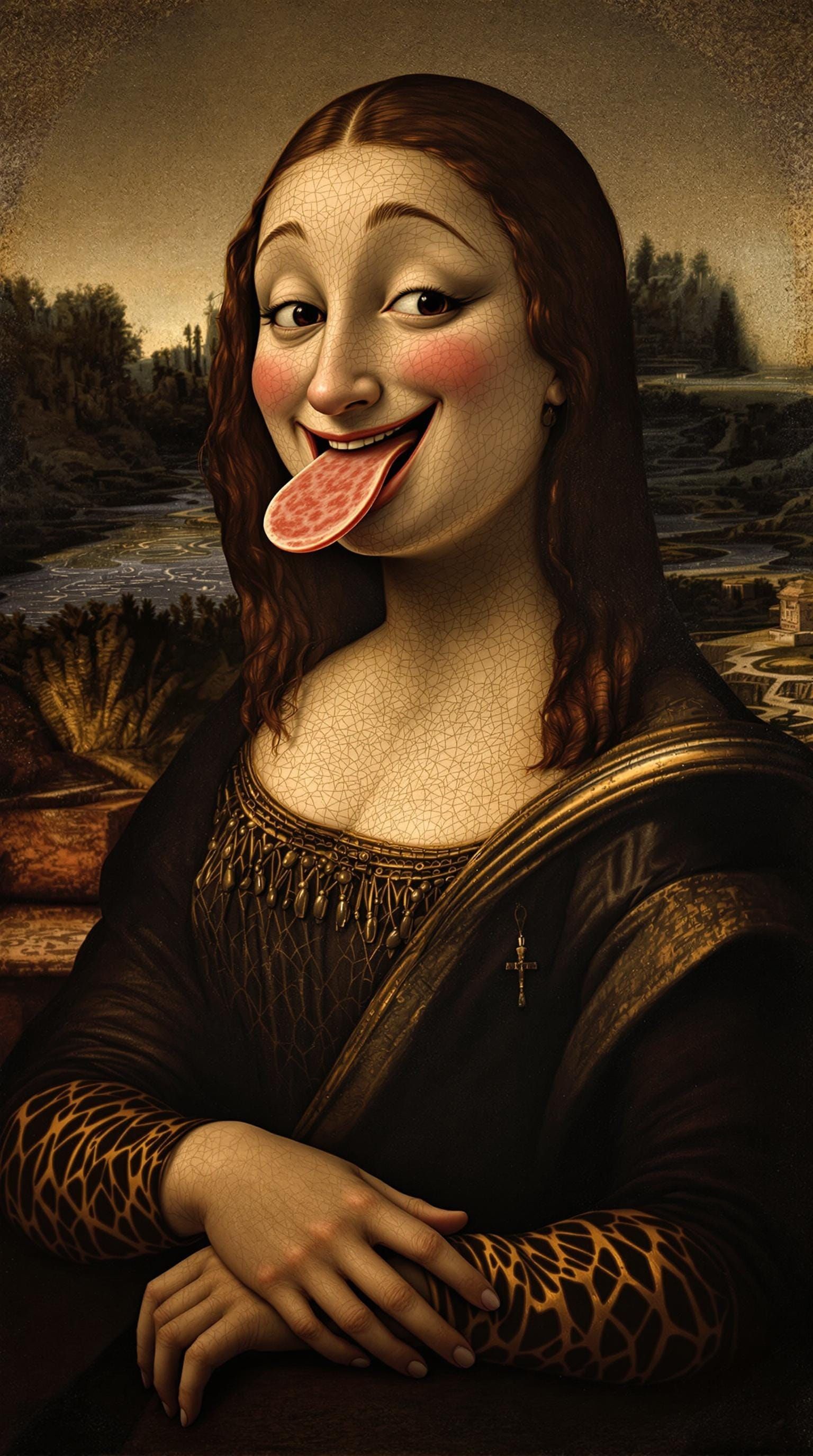 Mona Lisa Eats Bologna: Hyper-Realistic 3D Render