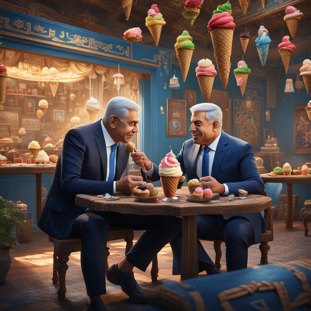 Netanyahu and Lapid Share Ice Cream: Fantasy Art
