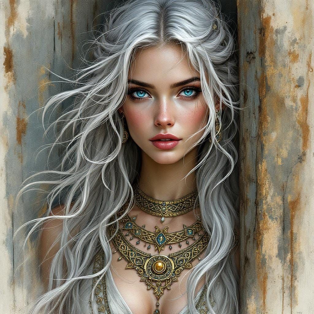 Celtic Woman with Silver Hair in Romantic Style