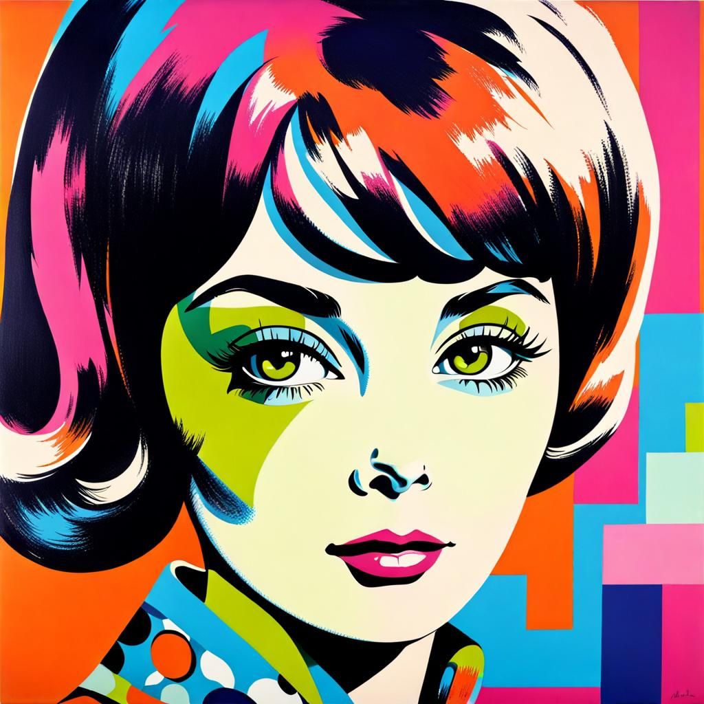 Vibrant 1960s Mod Lady in Pop Art Style