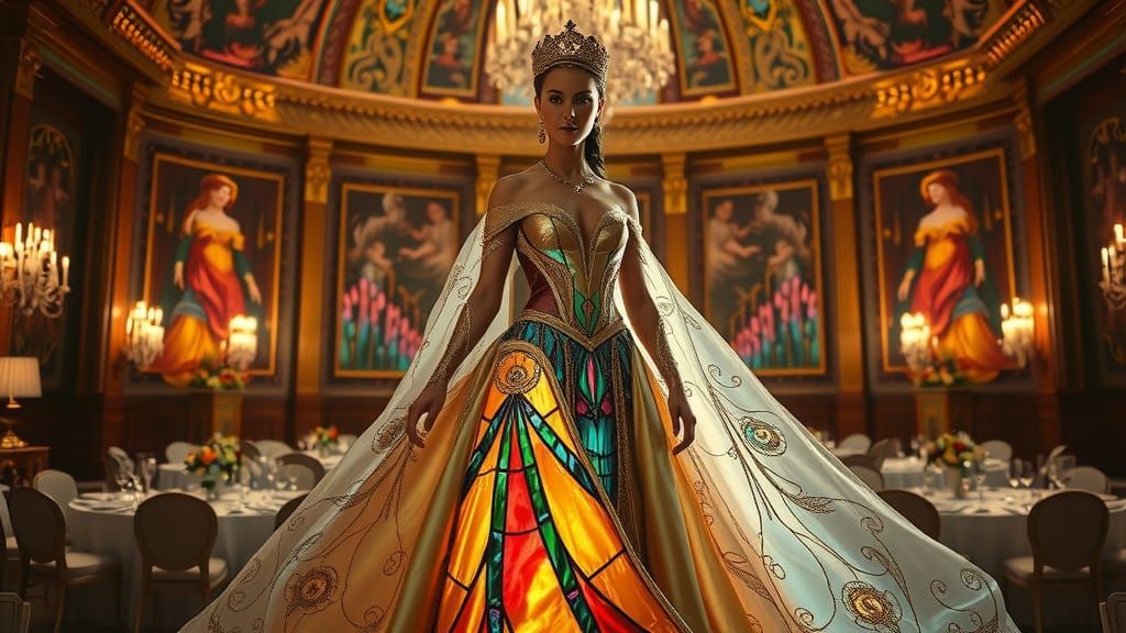 Regal Queen in Iridescent Glass Gown