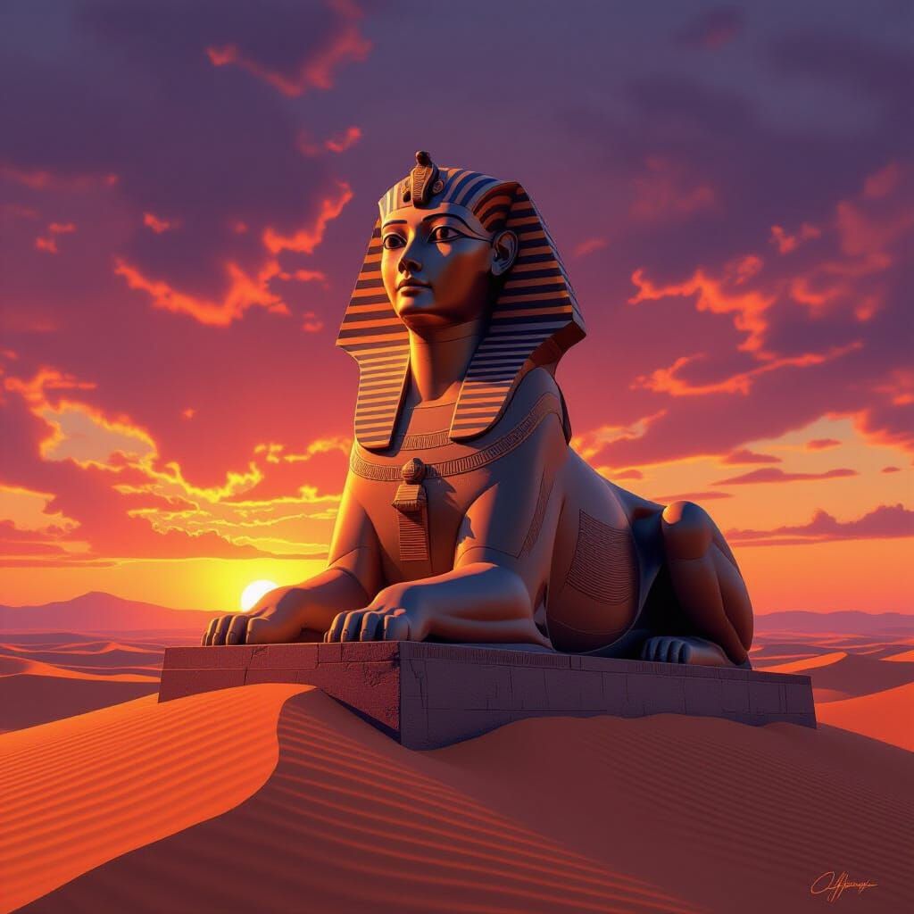Majestic Sphinx at Desert Sunset in Epic Fantasy Style