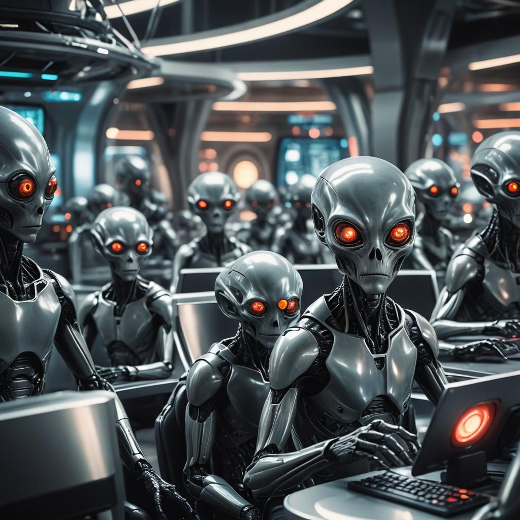 Invading Alien by Futuristic Computers in Digital Painting S...