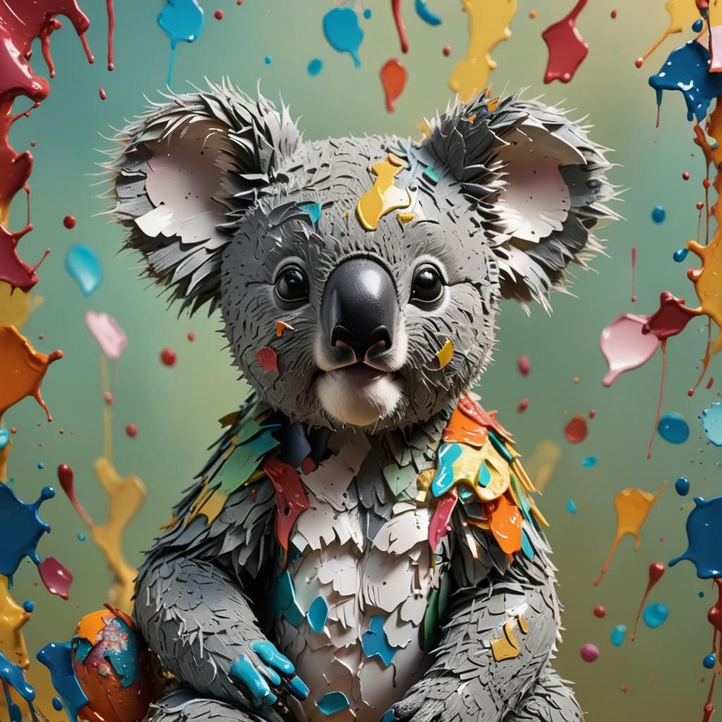 Hyperrealistic Koala Doll: Splash Art Concept