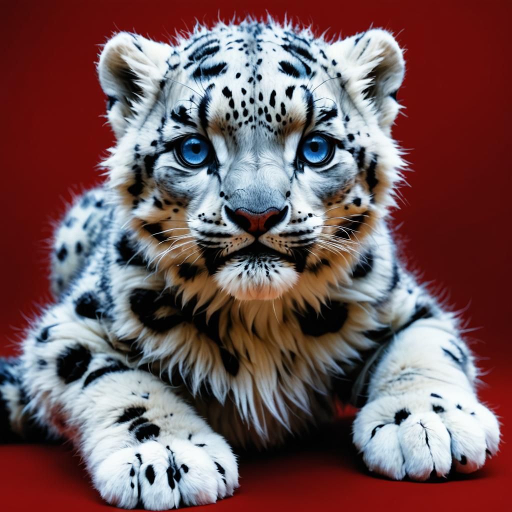Photorealistic Snow Leopard with Robotic Eyes