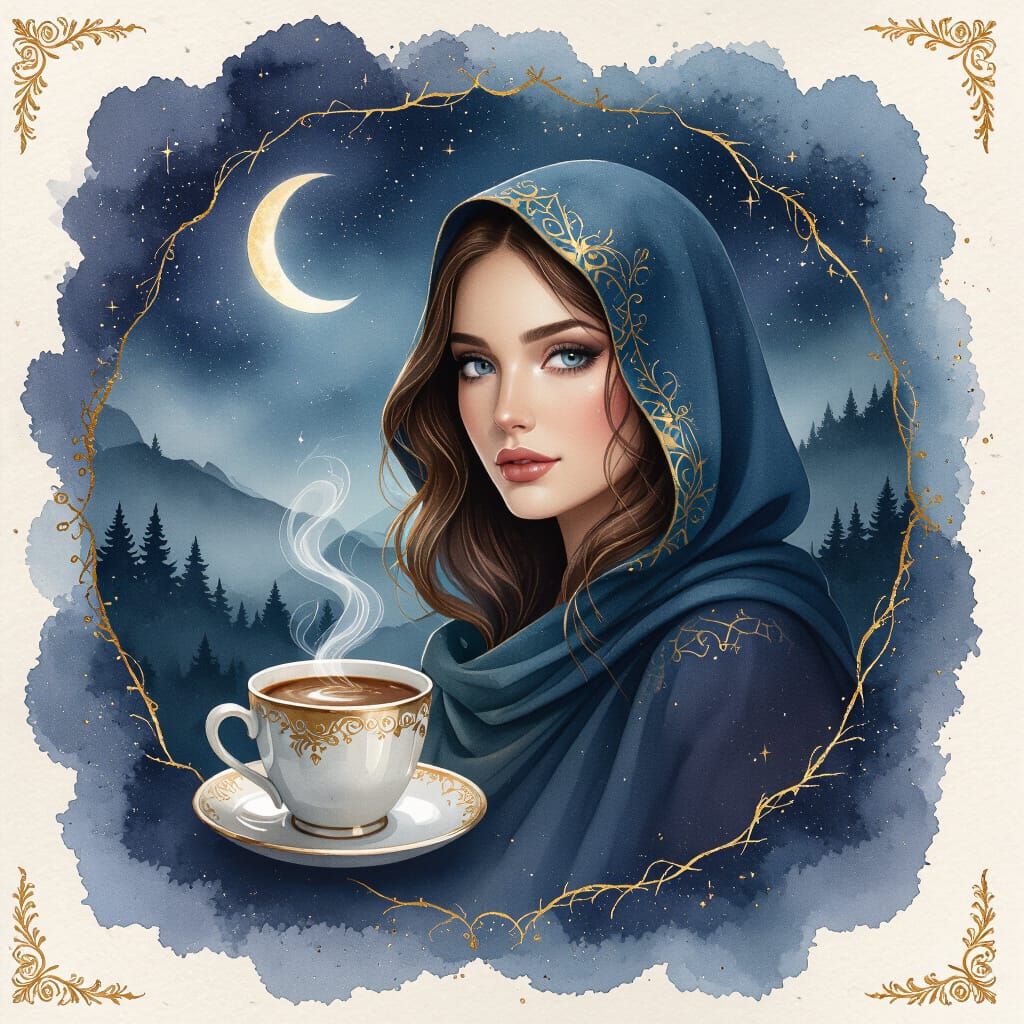 Atmospheric Night Tavern Scene with Cloaked Woman