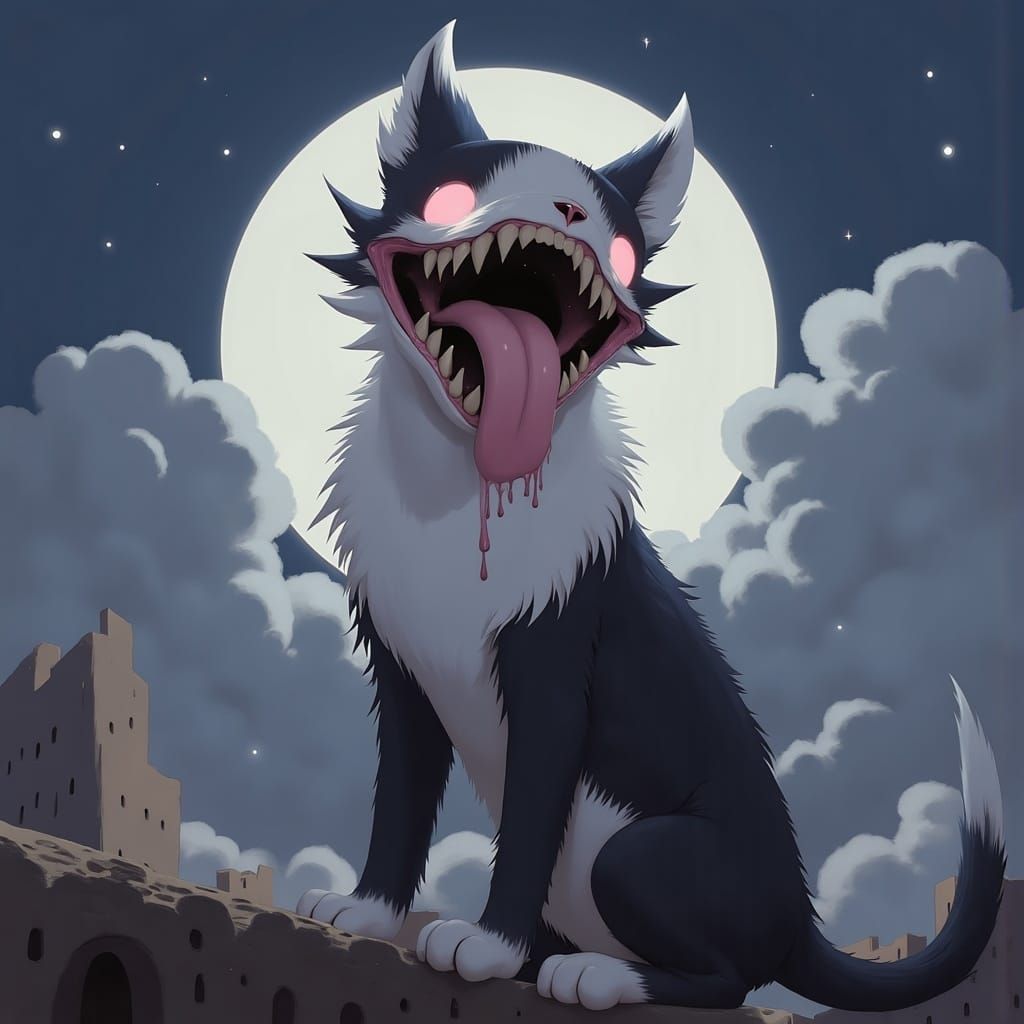 Psychedelic Surrealism Canine Smile on Ledge