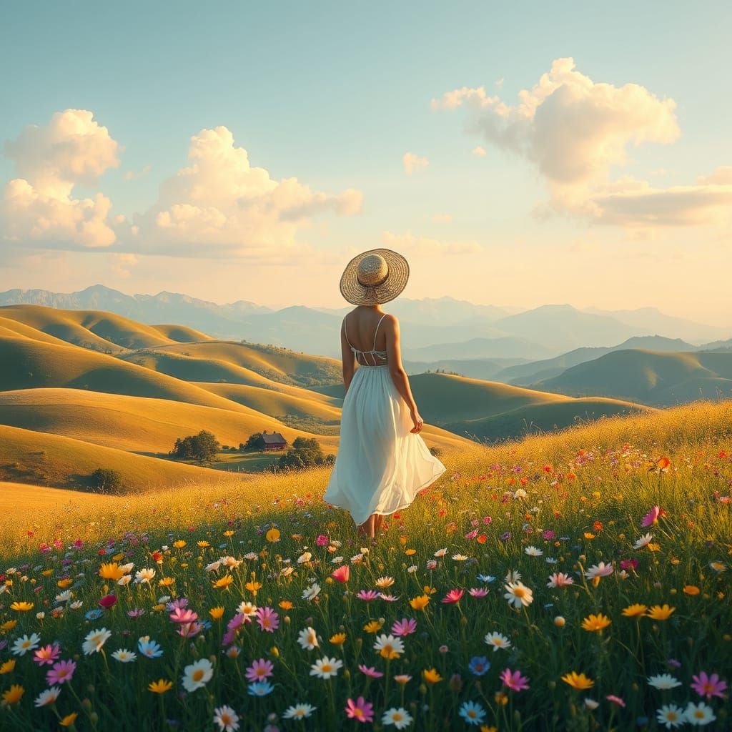 Whimsical Landscape with Majestic Mountains and Vibrant Wild...