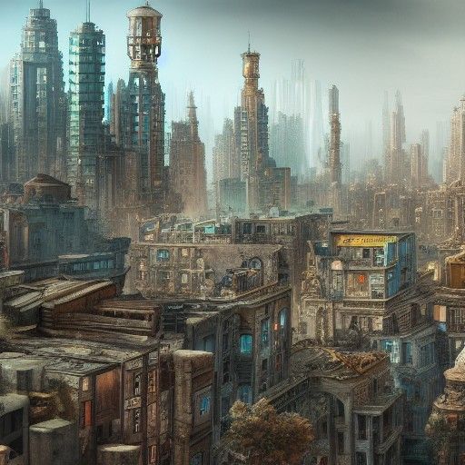 Detailed Decopunk Cityscape Concept Art