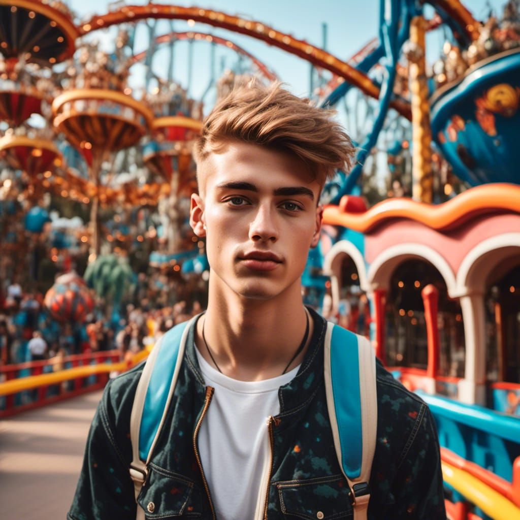 Young Man Portrait at Theme Park