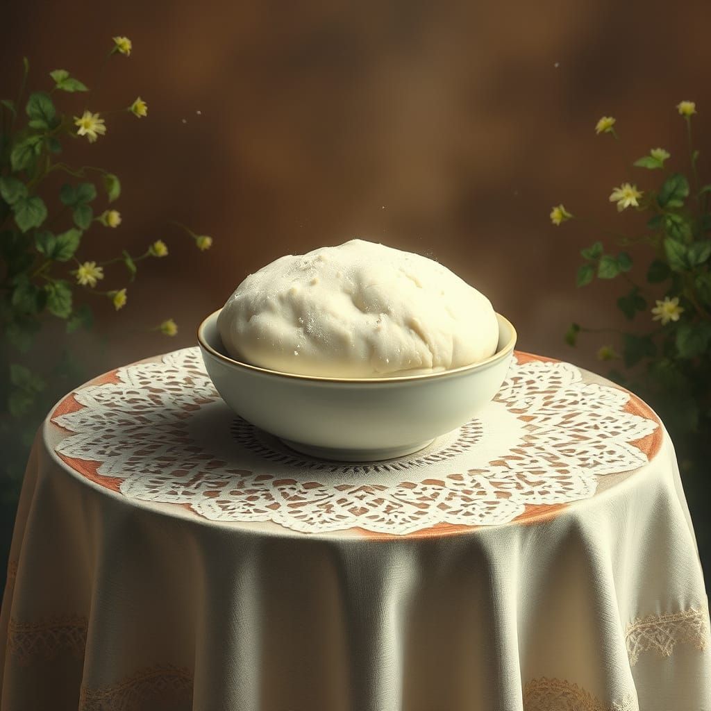 Whimsical Porcelain Bowl Filled with Fluffy Unbaked Dough
