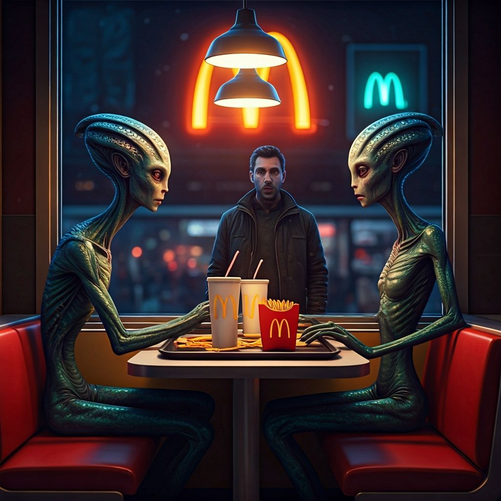 Aliens Discover McDonald's: A Cinematic Digital Art Piece
