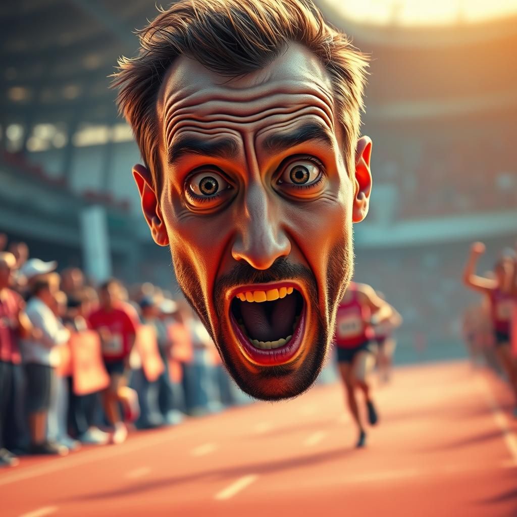 Runner's Priceless Expression: A Photorealistic Mid-Race Tri...