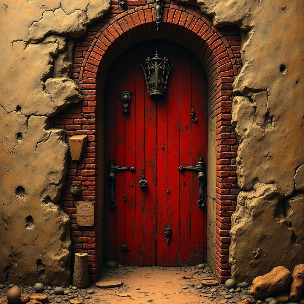 Surreal Decaying Door in Ancient Wall